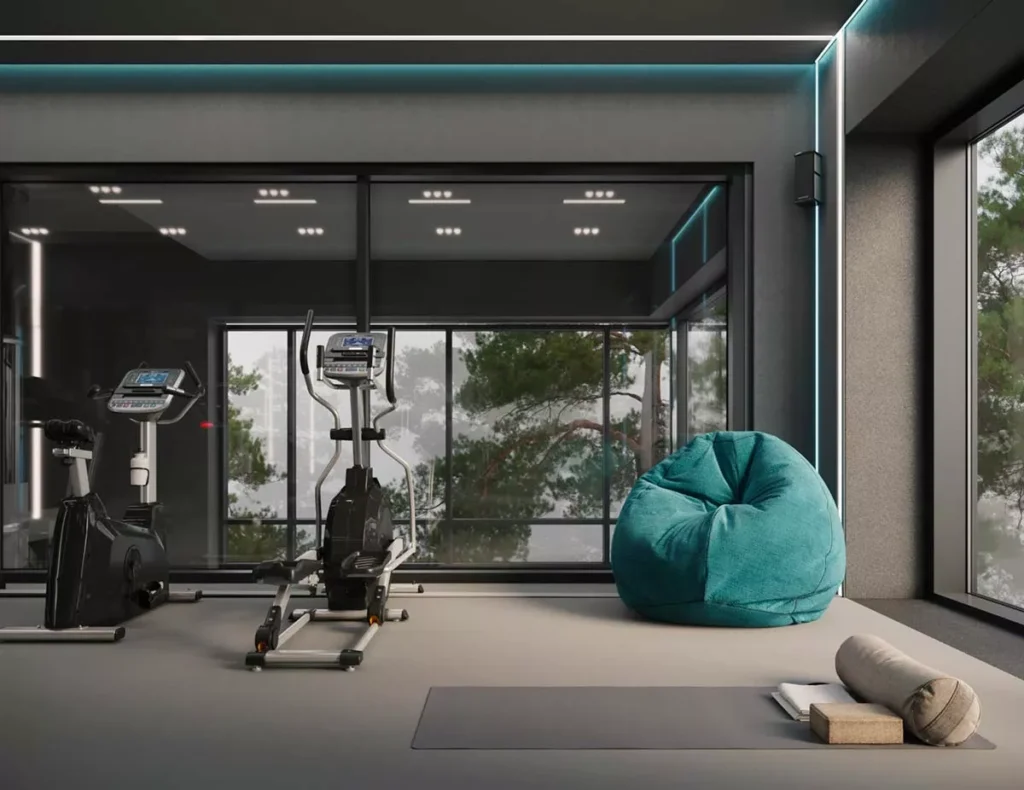 decoration-salle-de-sport-fitness-a-domicile-grise-et-noire